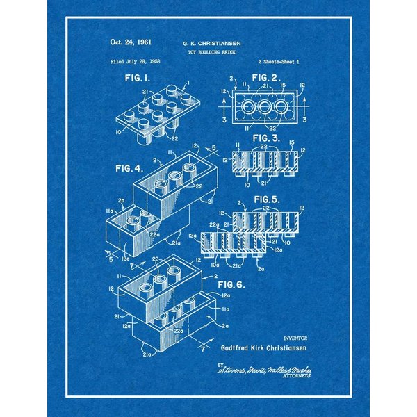 Building Block Toy Building Block Patent Print Blueprint with Border (5" x 7") M10203