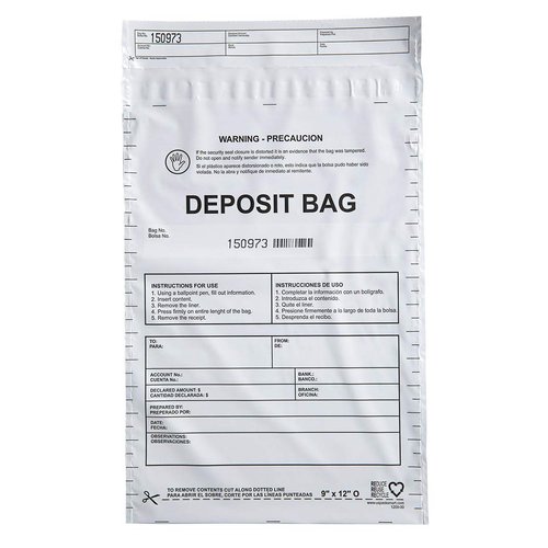 USPACKSMART Opaque Plastic Deposit Bags 9"x12" | Secure Bank Deposits, Cash Handling or Safe Currency Transportation | Sequential Barcodes | Tamper-Evident | Tear-Off Receipt for Security | 100-Pack