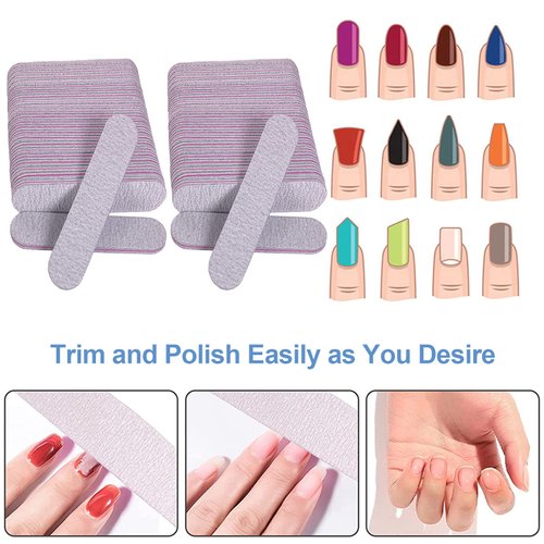 Nail Files (50 Pack), 3.6 Inches Emery Board Nail Files for Acrylic and Natural Nails, 100/180 Grit Small Double Sided Fingernail Filer Bulk Mini Professional Finger Nail Filer Manicure Set Gray