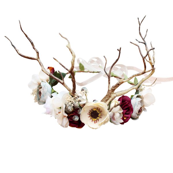 LLinfflr Deer Antler Hair Band Deer Headband with Flowers Antler Hair Hoop Flower Headband Party Cosplay Costume