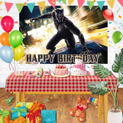 Black Panther Backdrop for Birthday Party Decorations Black Panther Background for Baby Shower Party Cake Table Decorations Supplies Black Panther Theme Banner 5x3ft