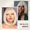 Aida ble Blonde Bob Wigs - 12'' Short 613 Bob Wigs for Women Bob Wig With Bangs Super Soft and Easy to Wear Straight Bob Wig, Colorful Synthetic Wig for Daily, Cosplay, Halloween