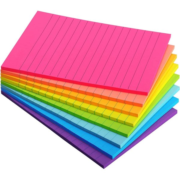 8 Pads Lined Sticky Notes 4x6 Sticky Notes with Lines Self-Stick Note Pads 8 Bright Multi Colors, 35 Sheet/Pad
