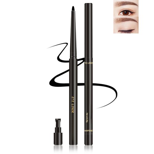 Black Gel Eyeliner for Mature Women,Waterproof Smudge-proof Gel Eyeliner Pencil Long Lasting 24H Retractable Eyeliner Matte Cream Eye Makeup Pen with Sharpener Eye Liner for Older Women Sensitive Eyes