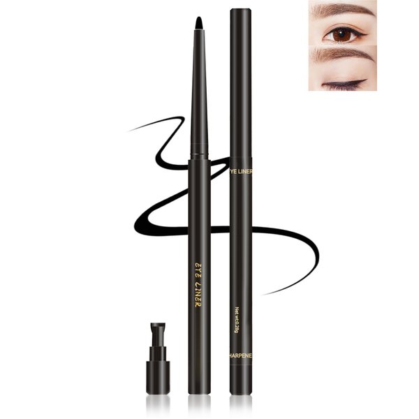 Black Gel Eyeliner for Mature Women,Waterproof Smudge-proof Gel Eyeliner Pencil Long Lasting 24H Retractable Eyeliner Matte Cream Eye Makeup Pen with Sharpener Eye Liner for Older Women Sensitive Eyes