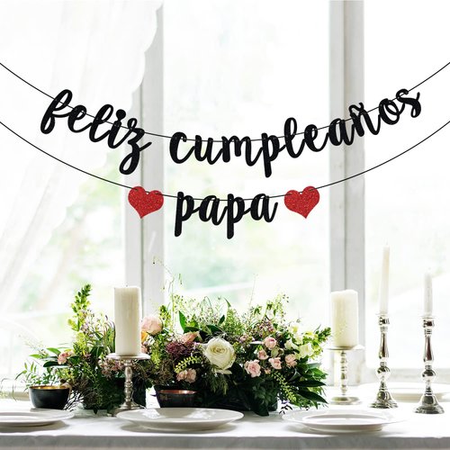 Black Glitter Feliz Cumpleaños Papa Banner - Fiesta Theme Party Decorations - Happy Father's Day, Dad Birthday Party Decorations