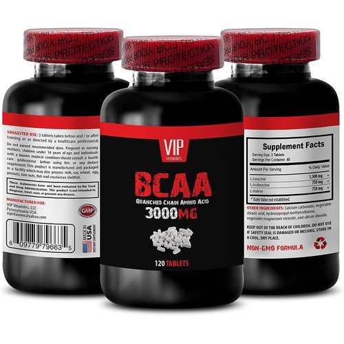 VIP Supplements Workout Pills for Men and Women - BCAA 3000 MG - BRANCHED Chain Amino Acid - leucine isoleucine and valine, 1 Bottle (120 Tablets)