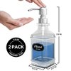 LMQML Soap Dispenser - 2 Pack, Antique Design Thick Glass Hand Soap Dispensers with Sturdy Tray; 304 Rust Proof Stainless Steel Silver Pump, 12Pcs Stickers, for Kitchen, Bathroom