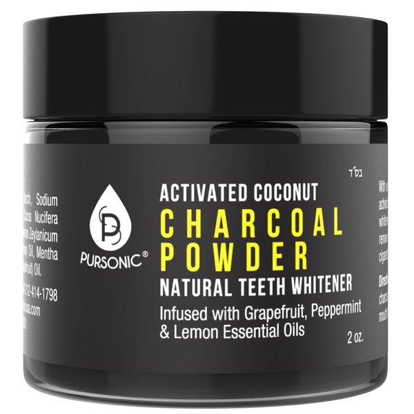 Pursonic Teeth Whitening Charcoal Powder Natural, Infused With Grapefruit,Peppermint & Lemon Essential Oils, 2oz