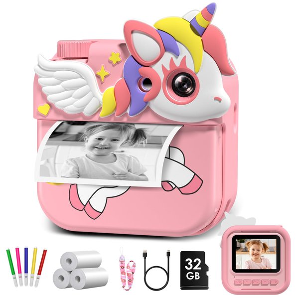 Kids Camera Instant Print Photo,1080P HD Kids Video Cameras,Birthday Gifts for Girls Boys Age 3-12,Digital Camera for 3 4 5 6 7 8 9 10 11 12 Year Old Girl Gifts Toys Light Pink