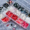 editTime Mixed Style Fashion 3D Nail Art Charms Kit Resin Camellia Rose Flower Butterfly Bow Moon Heart Bear Snake Hollow Pearl with Rhinestones and Soft Slice (Black White red)