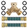 Triumpeek 3/4" Brass 2 Way Hose Splitter, Brass 2 Way Garden Hose Connector with 2 Pcs Garden Hose Coiled Spring Protectors and 6 Rubber Washers