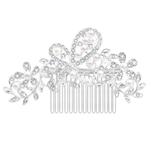 Women's Leaves Flower Bride Handmade Wedding Hair Comb Cristals Pearl Hair Accessories Art Deco Floral Bridal Side Combs Headpiece for Women, Brides Hair Accessories / Gift Box