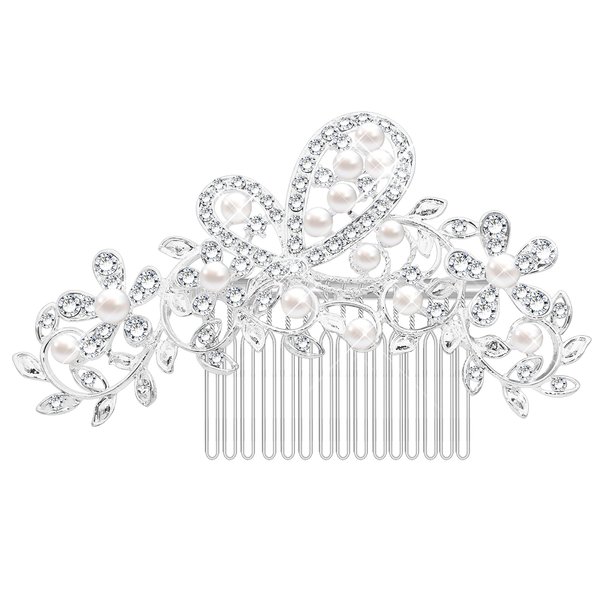 Women's Leaves Flower Bride Handmade Wedding Hair Comb Cristals Pearl Hair Accessories Art Deco Floral Bridal Side Combs Headpiece for Women, Brides Hair Accessories / Gift Box