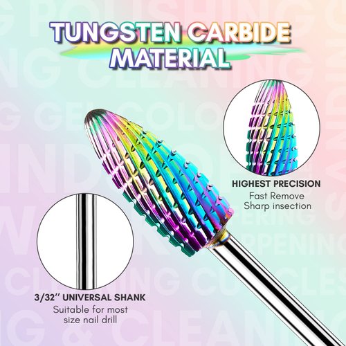 Makartt Nail Drill Bits Set, 10Pcs Tungsten Carbide, Remove Acrylic Poly Nail Gel Nail Polish B-36, 3/32 inch for Acrylic Gel Nails Cuticle Manicure Pedicure