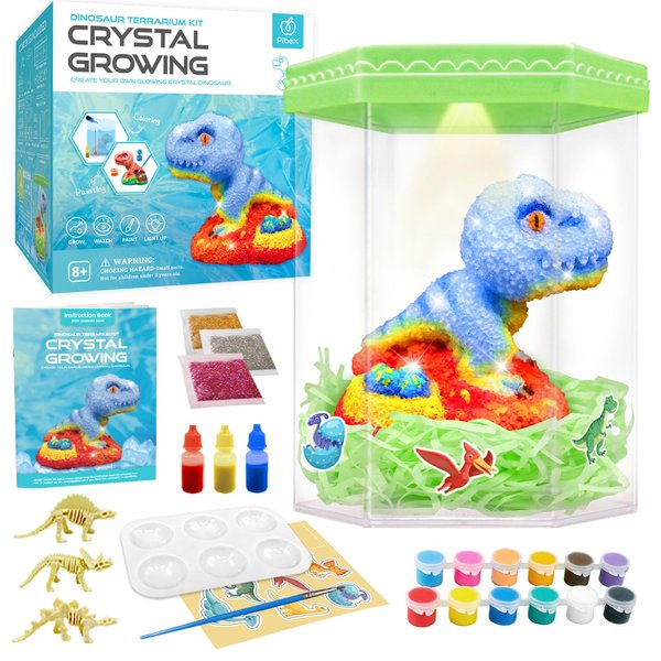 Crystal Growing Kit, Light-Up Dinosaur Terrarium Kit, Grow, Paint & Decorate Your Own Dinosaur, DIY STEM Project Educational Arts and Crafts Set, Gift Idea for Boy & Girl Aged 8 9 10 11 12+ (Upgraded)