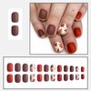 24Pcs Fall Press on Nails Short Square False Nails with Maple Leaf Design Red Brown Matte False Nails Full Cover Acrylic Nails Reusable Stick on Nails for Women Girls Fall Winter Nail Art Decor