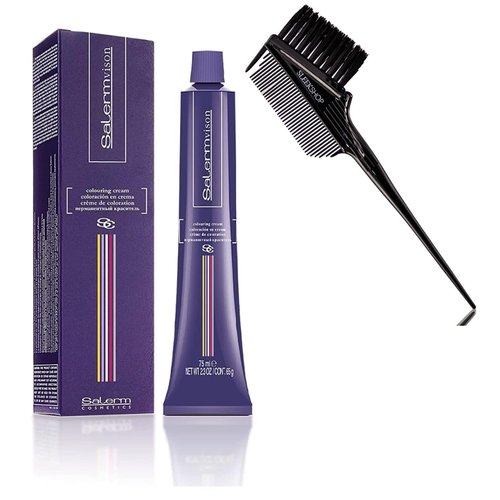 𝐒𝐚𝐥𝐞𝐫m Cosmetics VISION 𝐒𝐚𝐥𝐞𝐫mvision Permanent Cream Hair Color Dye (w/SLEEKSHOP 3-in-1 Brush/Comb) Haircolor Creme, Gray Coverage in 30 minutes (7,1 Ash Blond)