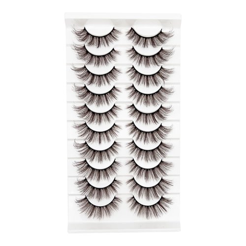 Brown Eyelashes Natural Look Dark Brown False Lashes Wispy Faux Mink Lashes Fluffy Fake Lashes 3D Strip Evelashes Pack 10 Pairs(MQ607)