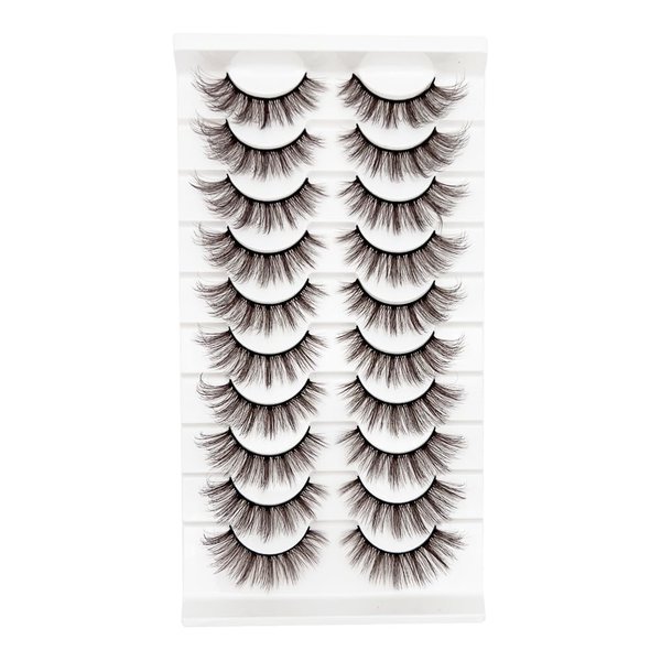 Brown Eyelashes Natural Look Dark Brown False Lashes Wispy Faux Mink Lashes Fluffy Fake Lashes 3D Strip Evelashes Pack 10 Pairs(MQ607)