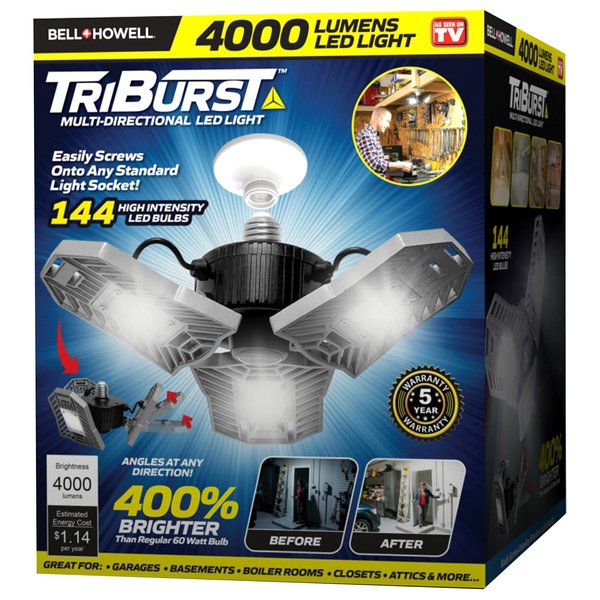 TRIBURST Aluminum LED Garage Lights 6500K 4000 Lumen – Adjustable Ceiling Lights, Ultra Bright Lighting with 144 Bulbs and Multi-Directional Triple Panel for Indoor, Bedroom, Living Room