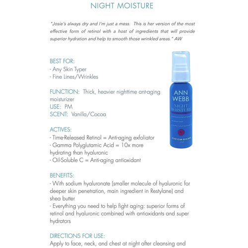 Ann Webb Night Moisture Lotion - All Natural Thick Night Moisturizer for Face w/Retinol - Intense Soothing Night Cream for Firming, Anti-Aging & Wrinkle Cream - Lotion for All Skin Types .5oz