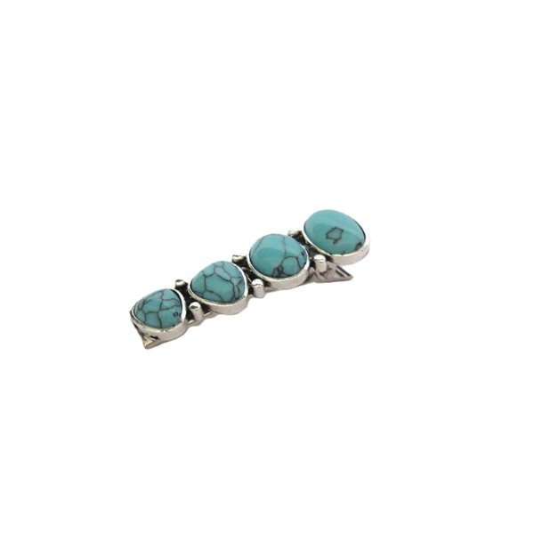 Smaller turquoise blue stone and silver metal alligator hair clip medium thin