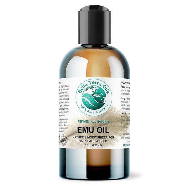 Bella Terra Oils - Emu Oil 8 oz - Australian Legacy, Famed for Omega-3, Omega-6 & Omega-9, The Natural Secret to Radiant Skin