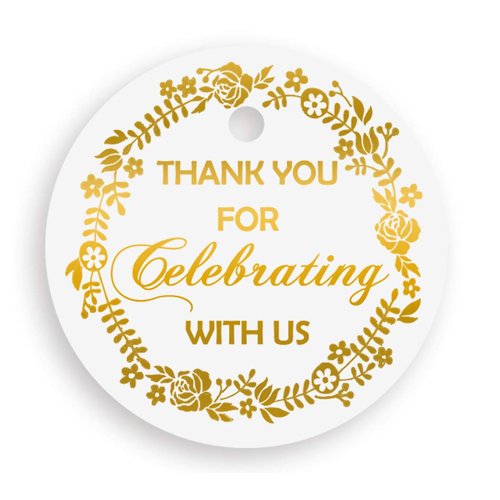 Thank You Gift Tags Gold Foil, 30-Pack, Wedding Favor Tags, Bridal Shower Gift Tags, Thank You for Celebrating with Us for Baby, 16 Birthday or Wedding Decor.(Golden1)