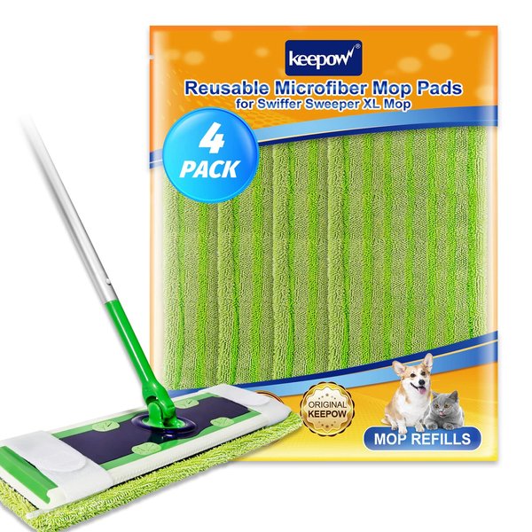 KEEPOW Reusable Swiffer XL Wet Pads - Compatible with Swiffer XL Mop, XL Dry Sweeping Cloths and Wet Mopping Pads for Surface/Hardwood Floor Cleaning (4 Pack)
