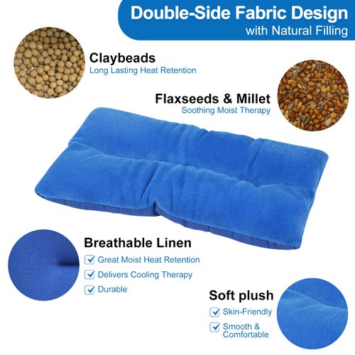 Atsuwell Microwave Heating Pad for Pain Relief, Rice Microwavable Moist Heat Pack for Cramps, Neck and Shoulders, Knee, Muscles, Joints, Back Pain, Bean Bag Heating Pad for Warm Compress, Blue