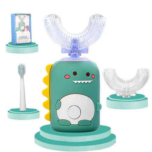 KAQINWX Kids Electric Toothbrushes, U Shaped Ultrasonic Toothbrush, Rechargeable Kids Toothbrush w/Smart Timer, 3 Brush Heads Replacement, 3 Clean Modes, IPX7 Water Resistant for Child 2-12