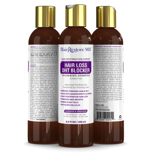 Hair LOSS DHT BLOCKER SHAMPOO "Lavender & Geranium", Biotin Hair Growth Thickening Caffeine Shampoo, Hair Loss Thinning and Fine Hair, Regrowth Thickening Products for Men & Women, Sulfate Free