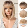 Tumhorn Short Straight Bob Wig with Bangs Highlight Layered Blonde Wigs for Women Synthetic Natural Looking Wigs