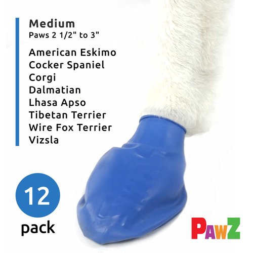 PawZ Rubber Dog Boots for Paws to 3" - All-Weather Dog Booties for Hot Pavement, Sand, Snow, Mud, and Rain - Anti Slip Dog Socks - M, Blue