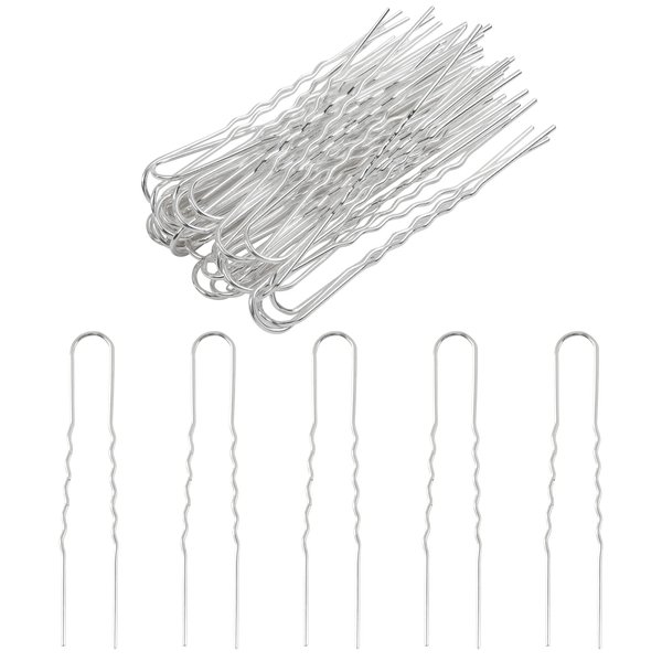 Dizila 40 Pack Simple Blank Base DIY U-shaped Silver Metal Hair Pins Hair Sticks Forks Chinese Hair Chopsticks Wedding Hair Accessories for Women Girls Brides Bridesmaids (Silver-40PCS)