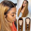 Glueless Lace Front Human Hair Wigs with Baby Hair Pre Plucked with Bleached Knots Dark Roots Ombre 1B/27 Straight Remy Brazilian Free Part 150% Density 13x4 Deep Hairline Soft Lace Wigs 20 Inch