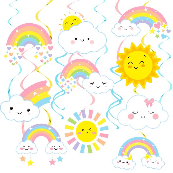 Rainbow Party Hanging Swirls Rainbow Birthday Party Decorations Rainbow Cloud Sun Star Theme Party Hanging Foil Whirls Ceiling Streamers Decoration for Rainbow Weather Theme Party Baby Shower Supplies