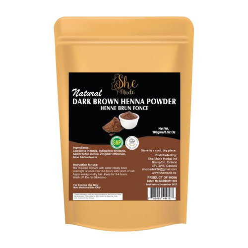 She Made Dark Brown Henna Powder for Hair Dye/Color | 100gms (3.52 Oz) | Indigo Mix Dark Brown Henna Powder Soft, Shiny & Healthy Hair Growth | Pure Natural Dark Brown Henna Hair Color & Conditioner