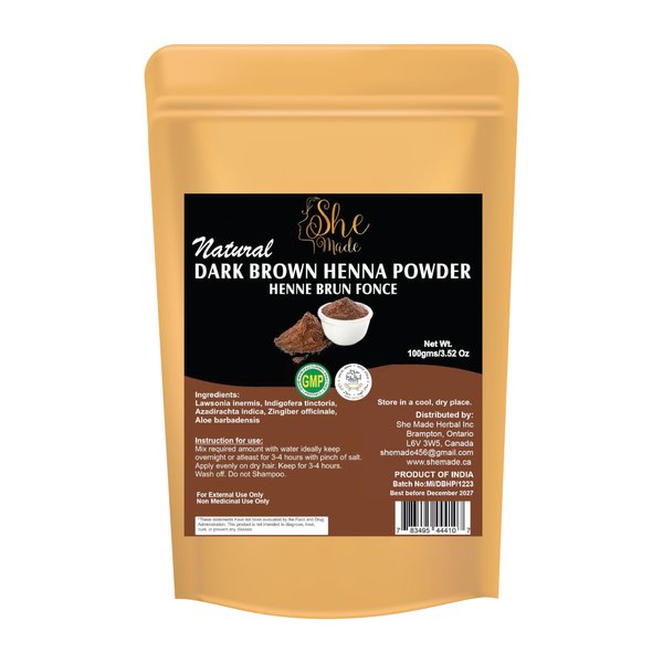 She Made Dark Brown Henna Powder for Hair Dye/Color | 100gms (3.52 Oz) | Indigo Mix Dark Brown Henna Powder Soft, Shiny & Healthy Hair Growth | Pure Natural Dark Brown Henna Hair Color & Conditioner