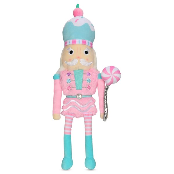iscream Soft Plush Candy Nutcracker 18.5" Embroidered Accent Holiday Pillow