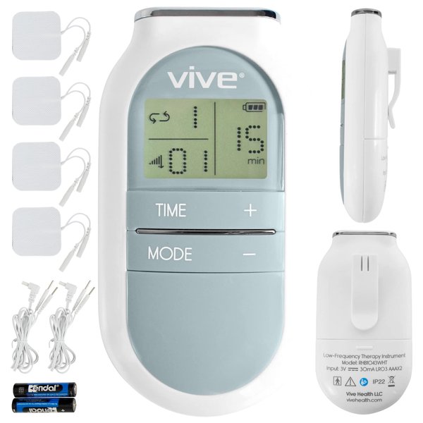 Vive Stim Machine Portable Muscle Stimulator - Digital TENS Unit Electrode Pad Device - Electrotherapy Massager for Neck, Back, Nerve and Sciatica Pain Relief - Personal Electric Home EMS Therapy