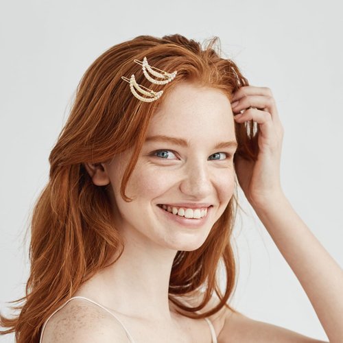 4Pcs Gold Moon Pearl Hair Clips Sparkly Rhinestone Clips Star Small Metal Hair Barrettes Decorative Wedding Hair Accessories for Women Girls Bride