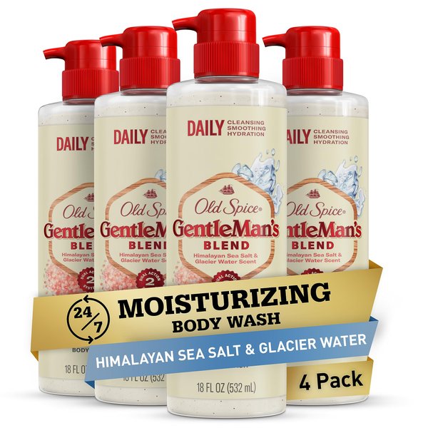 Old Spice Gentleman's Blend Exfoliating Body Wash for Men, Himalayan Sea Salt + Glacier Water Scent, 24/7 Shower Fresh, 18 fl oz (Pack of 4)