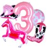 Kwuz Western Cowgirl Balloons Pink 3rd Birthday Party Decorations, Retro Horse Cowgirl Hat Boot Balloons Girls Western Theme Rodeo Birthday Party Decorations Supplies Decor (32Inch Pink 3 Balloon)