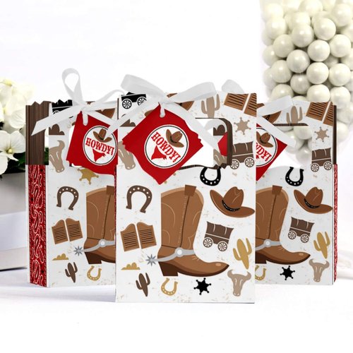Big Dot of Happiness Western Hoedown - Wild West Cowboy Party Favor Boxes - Set of 12