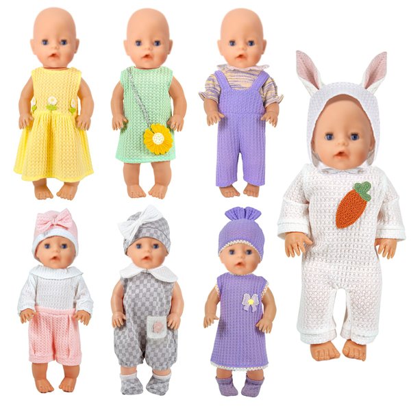 Doll Clothes,14-18 inch Baby Doll Clothes Accessories Dress with Hats Socks Outfits Fits for 43cm New Born Baby Dolls/15 inch Bitty Baby Doll/ 18 Inch Doll(7 Set )