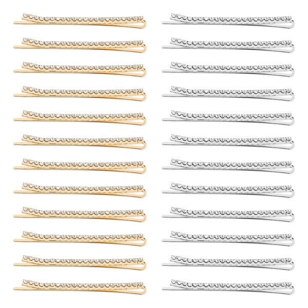 Amariver 24 Pcs Silver and Gold Rhinestone Bobby Pins Small Crystal Bobby Pins Bulk for Lady Women Sparkly Hair Clips Shiny Glitter Hairpins Styling Hair Accessories for Women Girls 12Pcs Per color