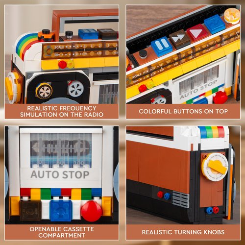 Vziimo Retro Radio Classic Series Building Blocks Set, Collectible Vintage Music Player Display Mini Model Kit, Creative Gift Toys for Adults Kids 8+ (554 Pieces)