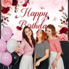 Avezano Floral Happy Birthday Banner for Women Girls Rose Gold Red Floral Birthday Party Decorations for Women Burgundy Floral Birthday Party Supplies Banner 70.8 x 43.3 Inch